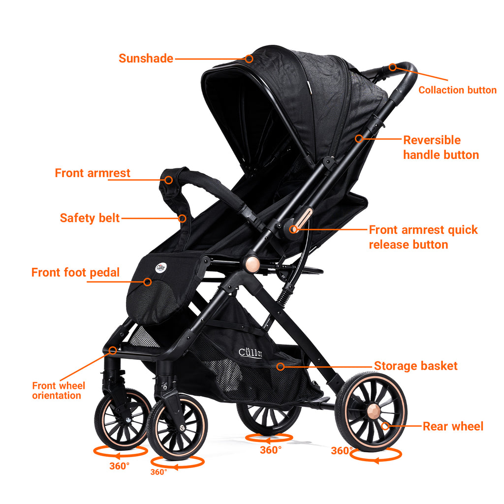 Cullar S755 Baby Stroller – Reversible Handle 360° Travel Pram