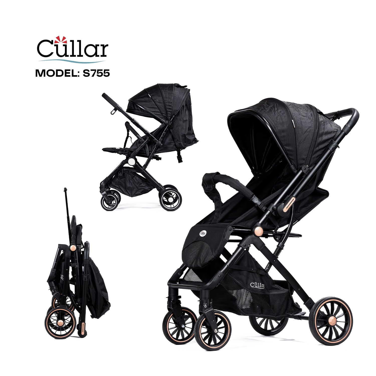 Cullar S755 Baby Stroller – Reversible Handle 360° Travel Pram