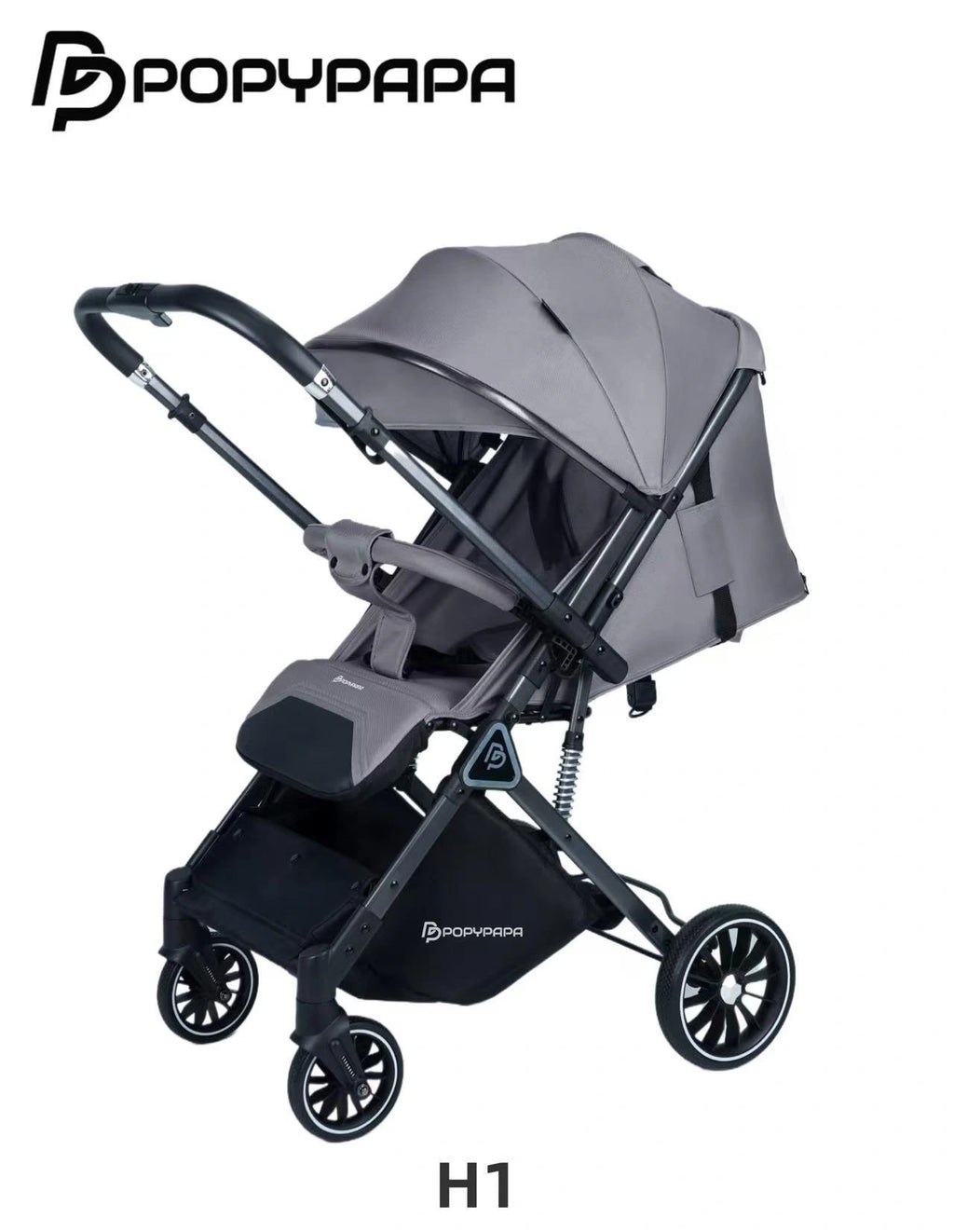 PopyPapa H1 Premium Foldable Baby Stroller With Protective Canopy, Safety Harness, Smooth Suspension Wheels And Storage Basket