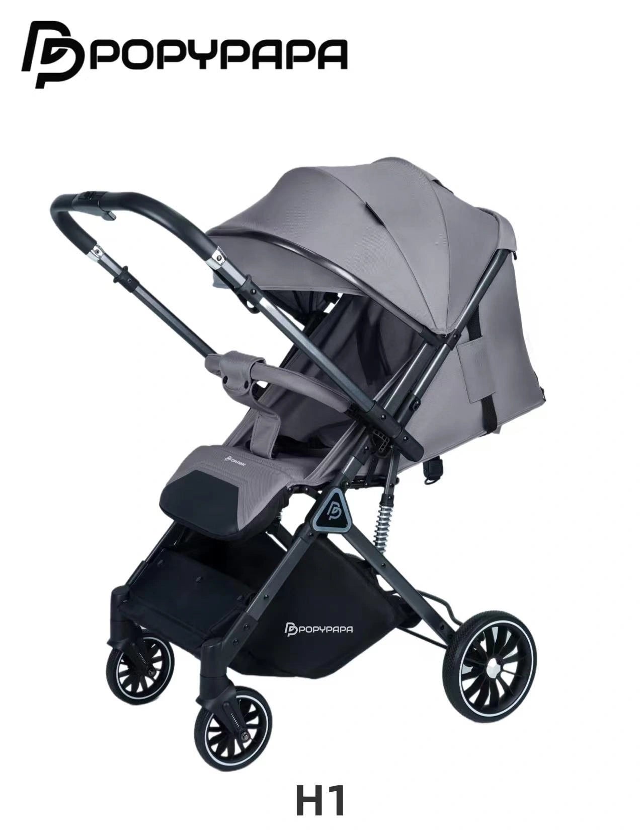 PopyPapa H1 Premium Foldable Baby Stroller With Protective Canopy, Safety Harness, Smooth Suspension Wheels And Storage Basket