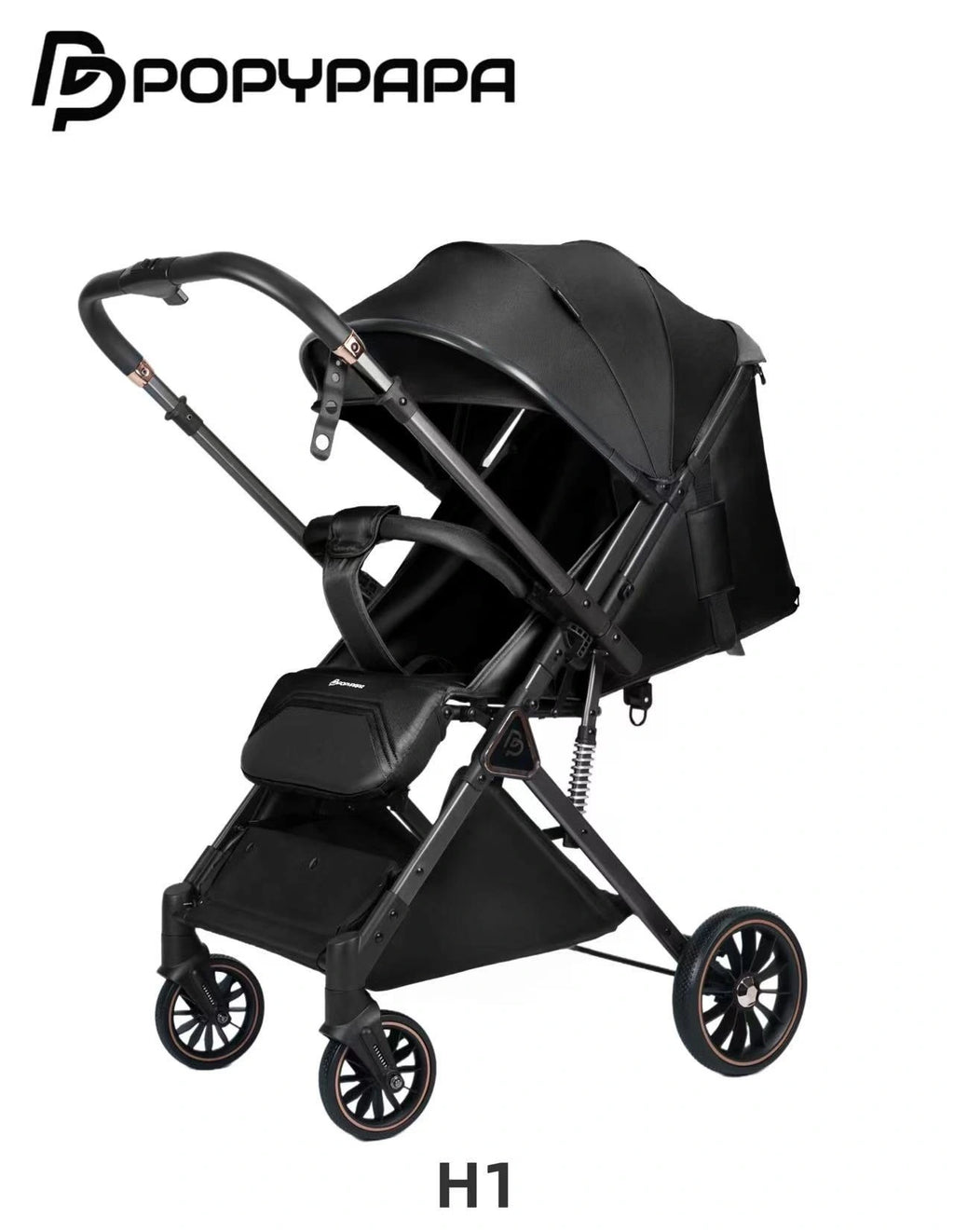PopyPapa H1 Premium Foldable Baby Stroller With Protective Canopy, Safety Harness, Smooth Suspension Wheels And Storage Basket