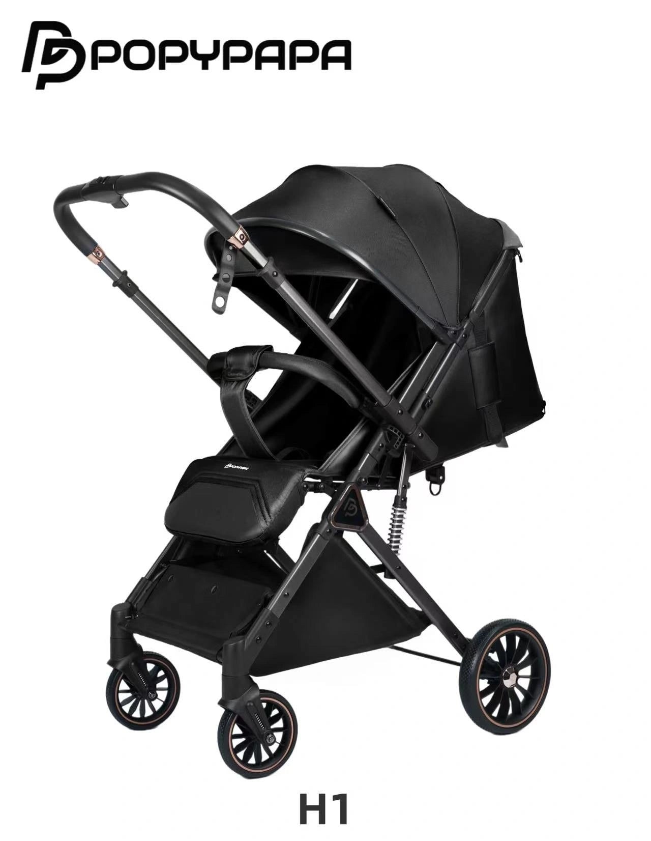 PopyPapa H1 Premium Foldable Baby Stroller With Protective Canopy, Safety Harness, Smooth Suspension Wheels And Storage Basket