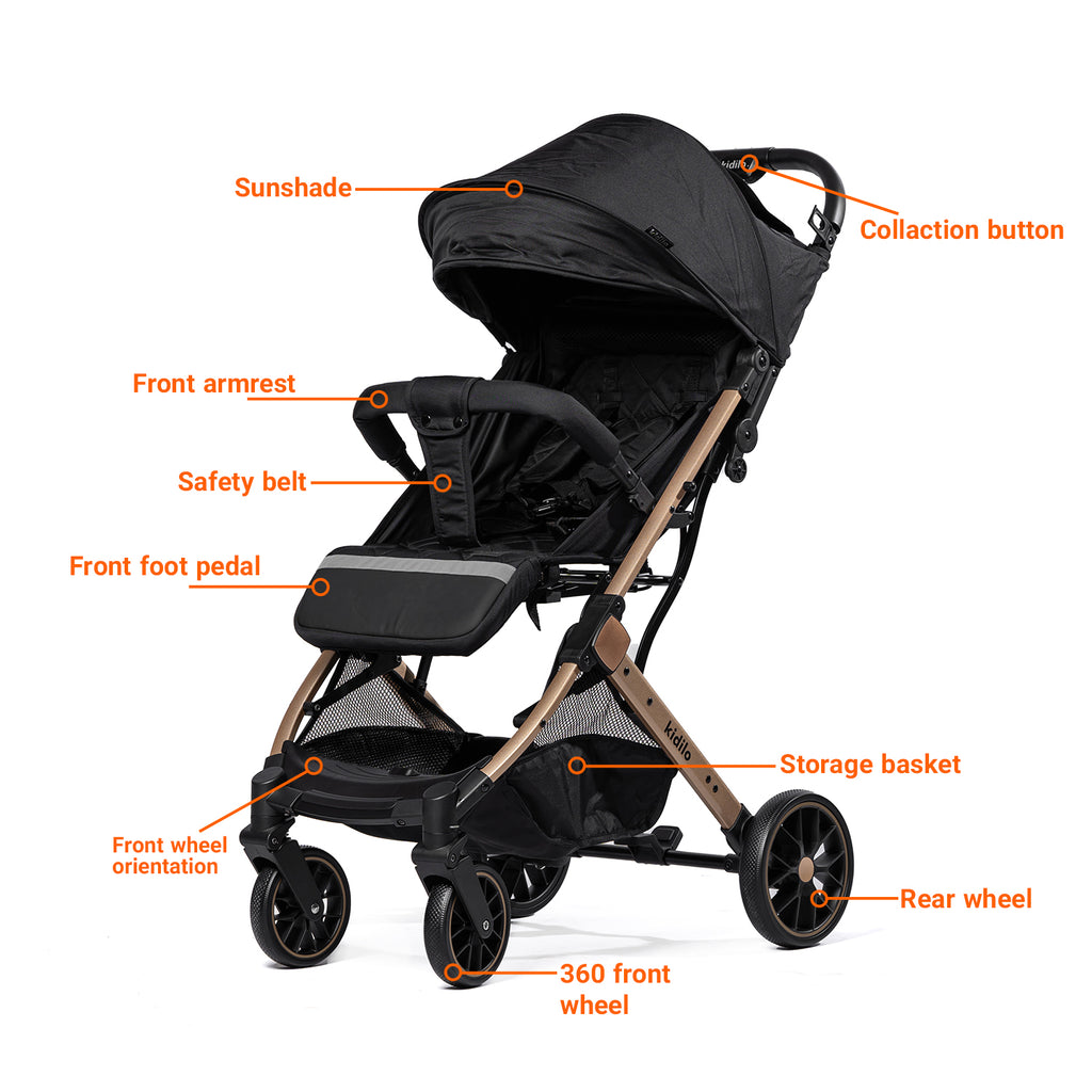 Kidilo K10G Travel Stroller – Lightweight Compact Cabin-Friendly Pram