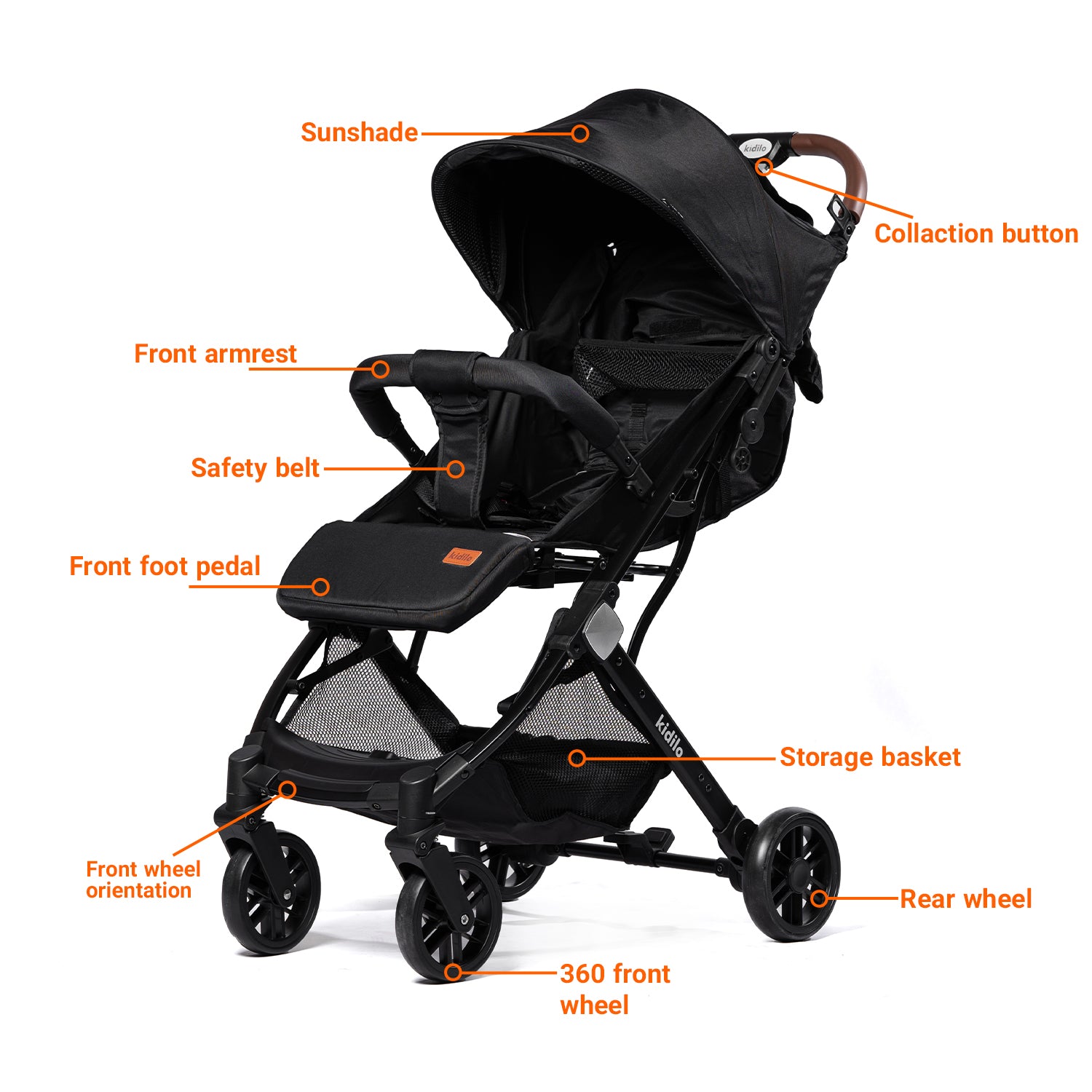 Kidilo K8 Baby Stroller – Lightweight Foldable Infant Pram