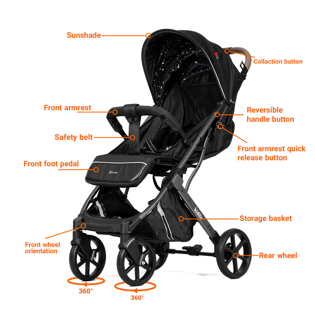 Kidilo V1 Baby Stroller – Lightweight Foldable Travel Pram