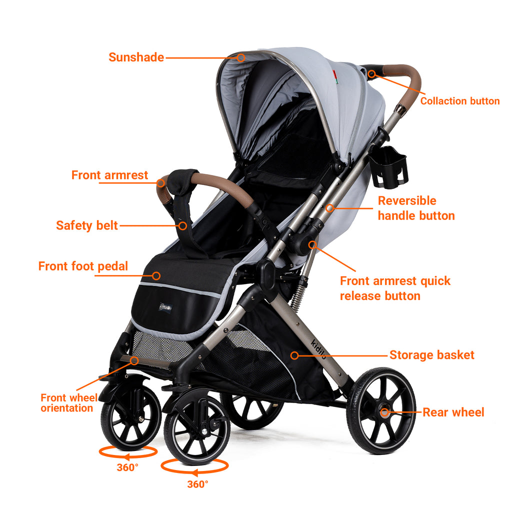 Kidilo 6600 Baby Stroller – Reversible Handle Compact Travel Pram