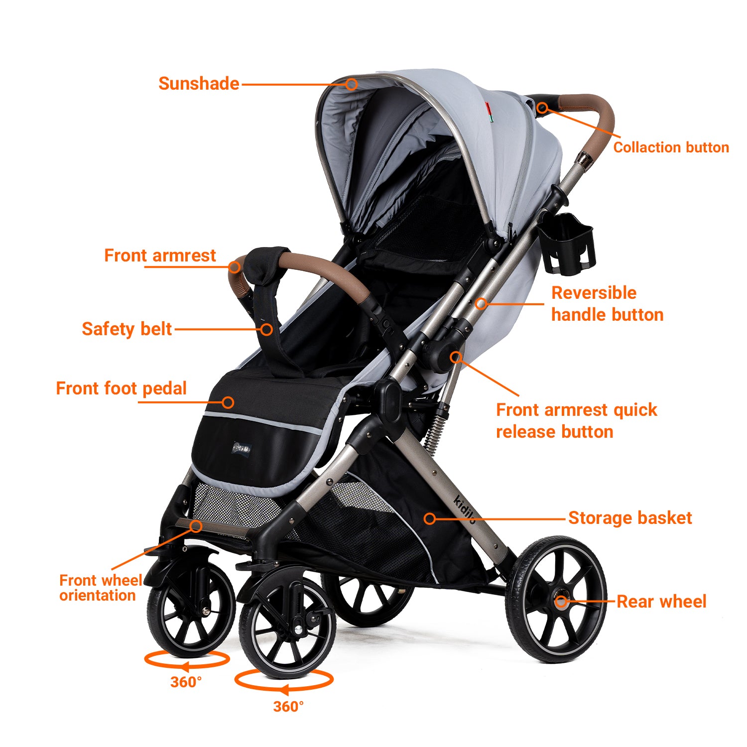 Kidilo 6600 Baby Stroller – Reversible Handle Compact Travel Pram