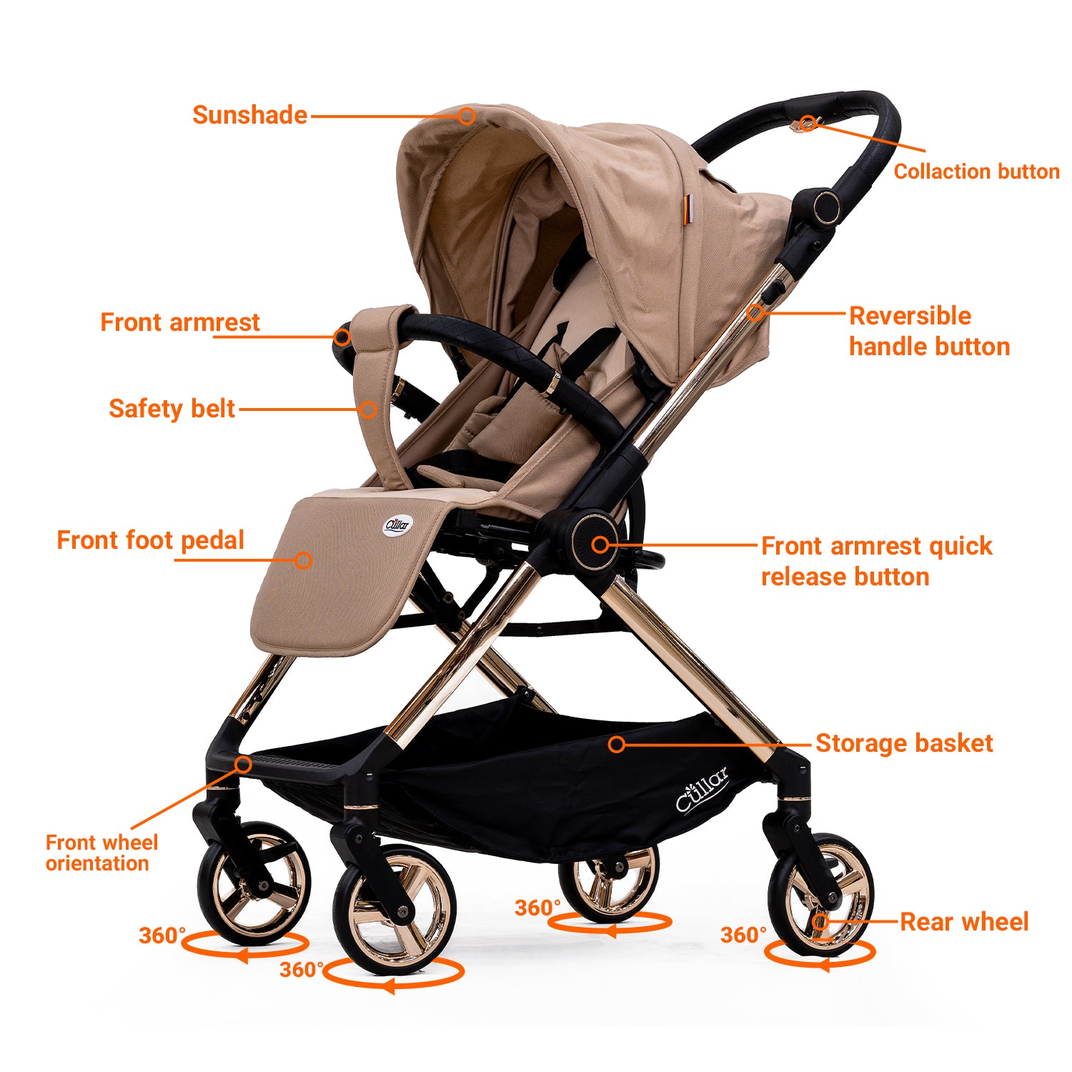 Cullar S1004 Baby Stroller – Compact Reversible Handle Pram