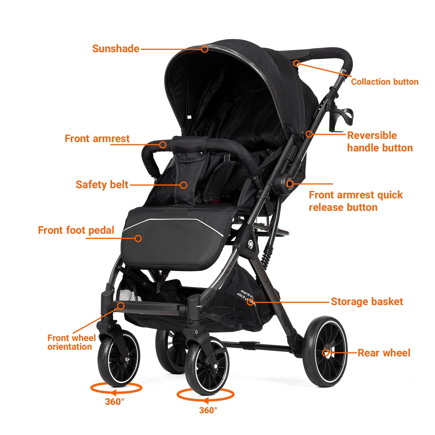 Cullar S490 Baby Stroller – Compact 360° Wheels Travel Pram