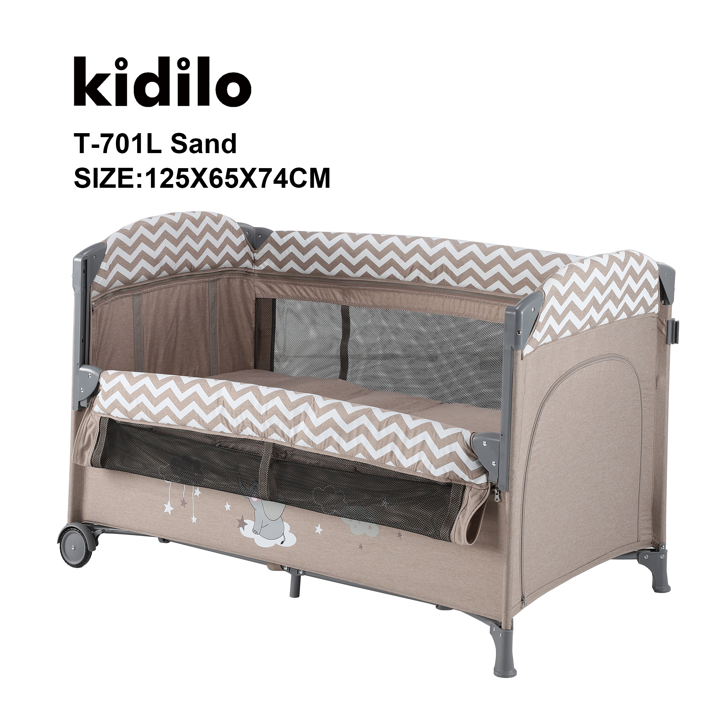 Kidilo Baby Bed | Adjustable Baby Crib with Breathable Mesh | Foldable Bassinet with Wheels | Portable Co-Sleeping Bed | Rocking Mode & Detachable Side | Easy Setup and Washable Fabric | Ideal for Newborns
