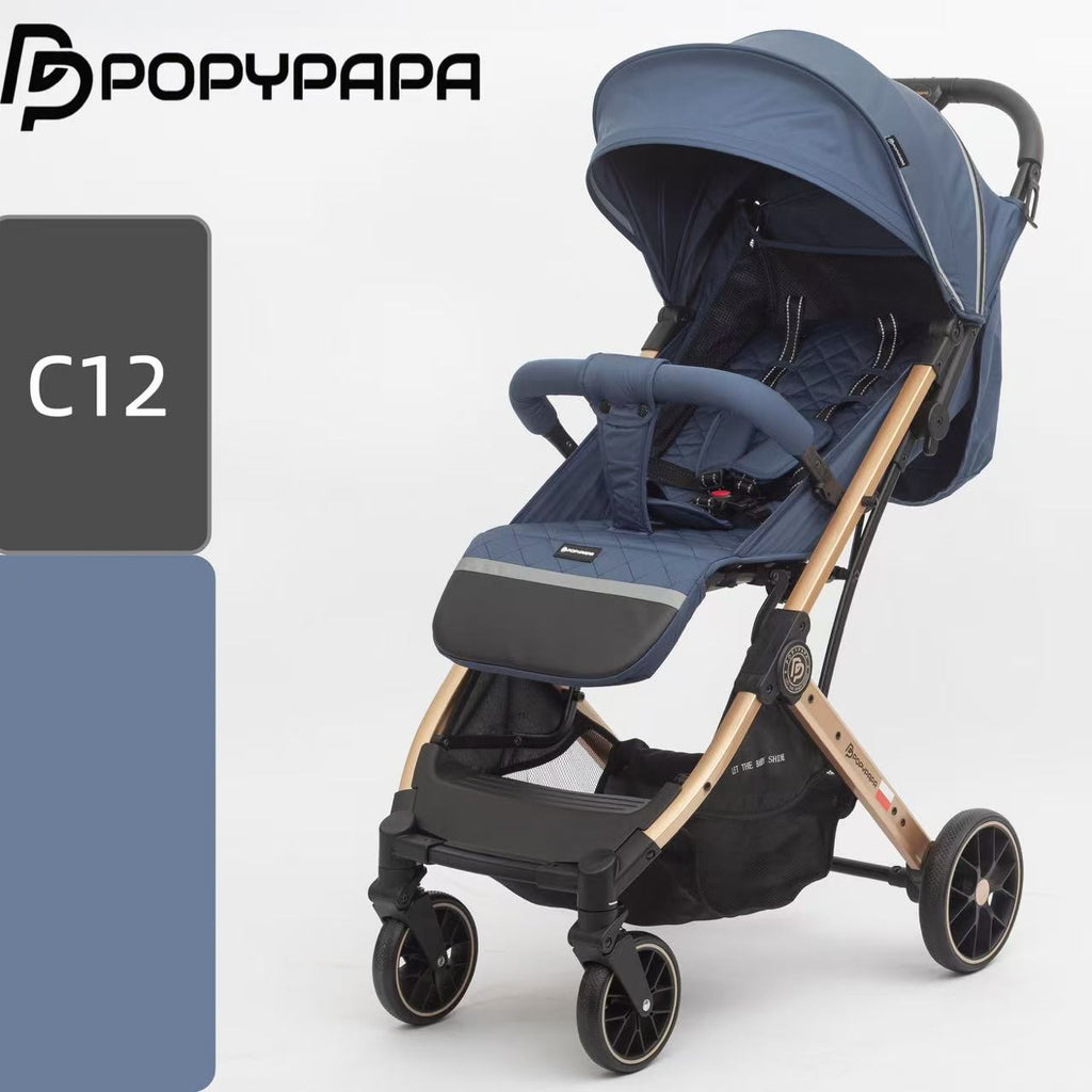 POPYPAPA C12 Baby Stroller – Large Wheel Baby Stroller with Multi-Position Recline, Extendable Canopy, 5-Point Harness & Storage Basket