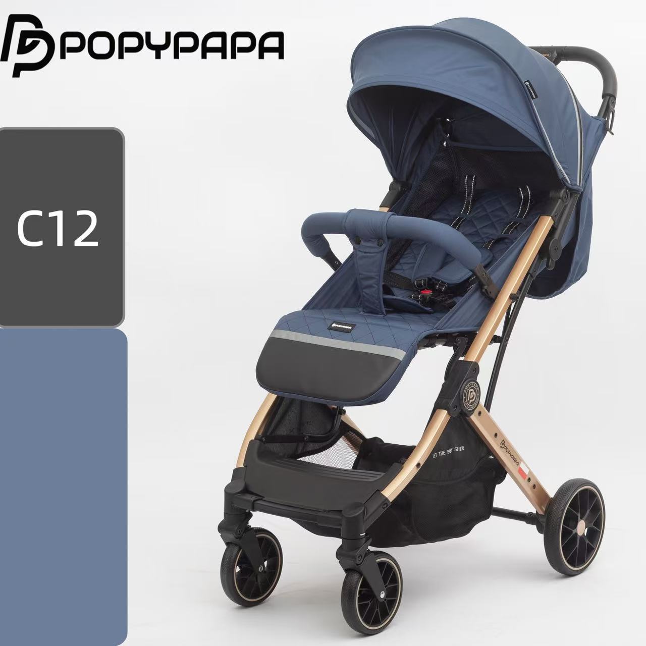 POPYPAPA C12 Baby Stroller – Large Wheel Baby Stroller with Multi-Position Recline, Extendable Canopy, 5-Point Harness & Storage Basket
