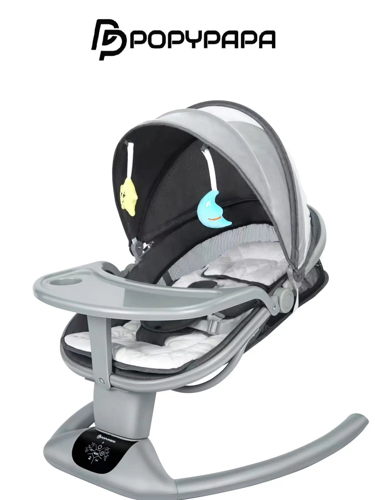 POPYPAPA Electric Baby Rocker Chair With Soothing Motion, Canopy & Feeding Tray