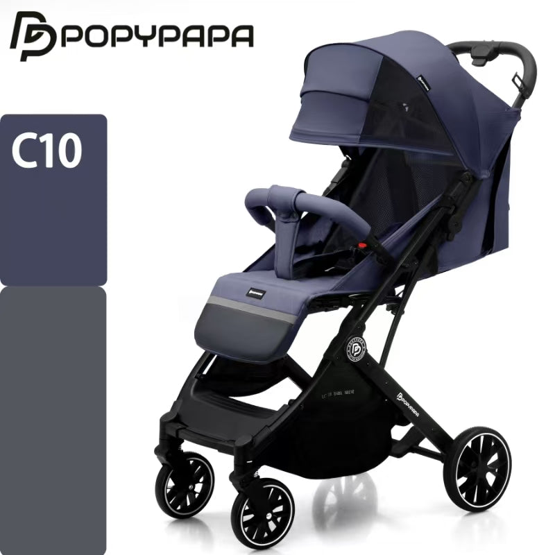 POPYPAPA Baby Stroller – Large Wheel Baby Stroller with Adjustable Backrest, UPF Canopy, 5-Point Safety Harness & Large Storage Basket