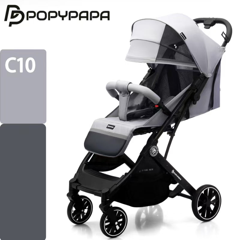 POPYPAPA Baby Stroller – Large Wheel Baby Stroller with Adjustable Backrest, UPF Canopy, 5-Point Safety Harness & Large Storage Basket