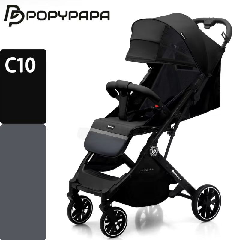 POPYPAPA Baby Stroller – Large Wheel Baby Stroller with Adjustable Backrest, UPF Canopy, 5-Point Safety Harness & Large Storage Basket