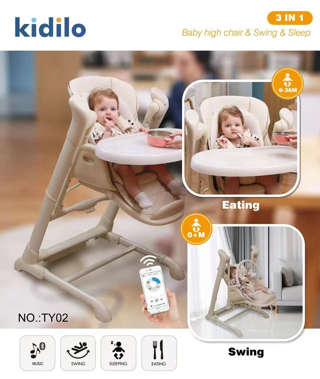 Baby High Chair 3-in-1 | Adjustable Toddler Feeding Chair | Rocker with Double Tray | Washable Fabric | Safety Harness | Baby Chair for Kids 6 Months to 4 Years