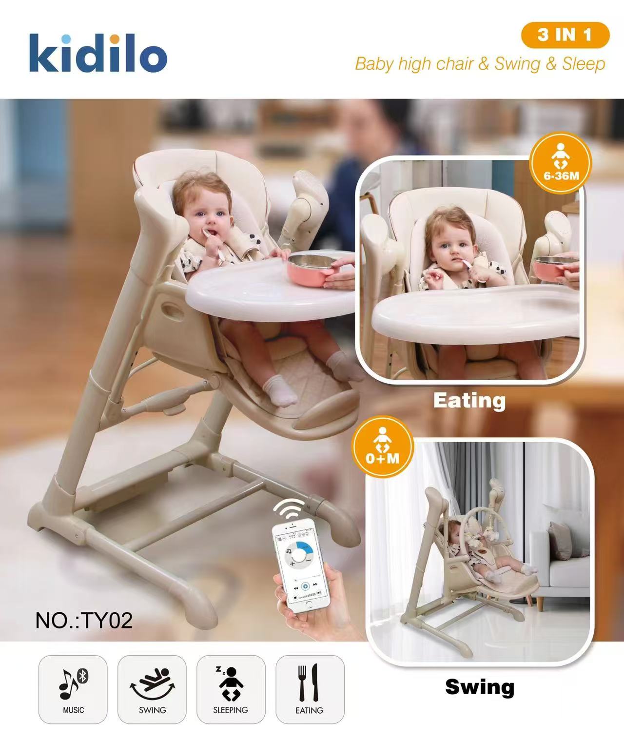 Baby High Chair 3-in-1 | Adjustable Toddler Feeding Chair | Rocker with Double Tray | Washable Fabric | Safety Harness | Baby Chair for Kids 6 Months to 4 Years