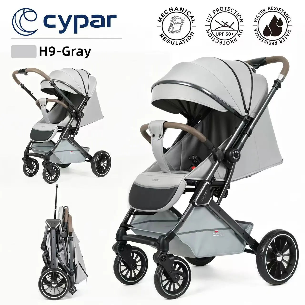 Cypar H9 Premium Foldable Baby Stroller With Mechanical Recline, UPF 50+ Canopy, Safety Harness And Travel-Friendly Compact Design