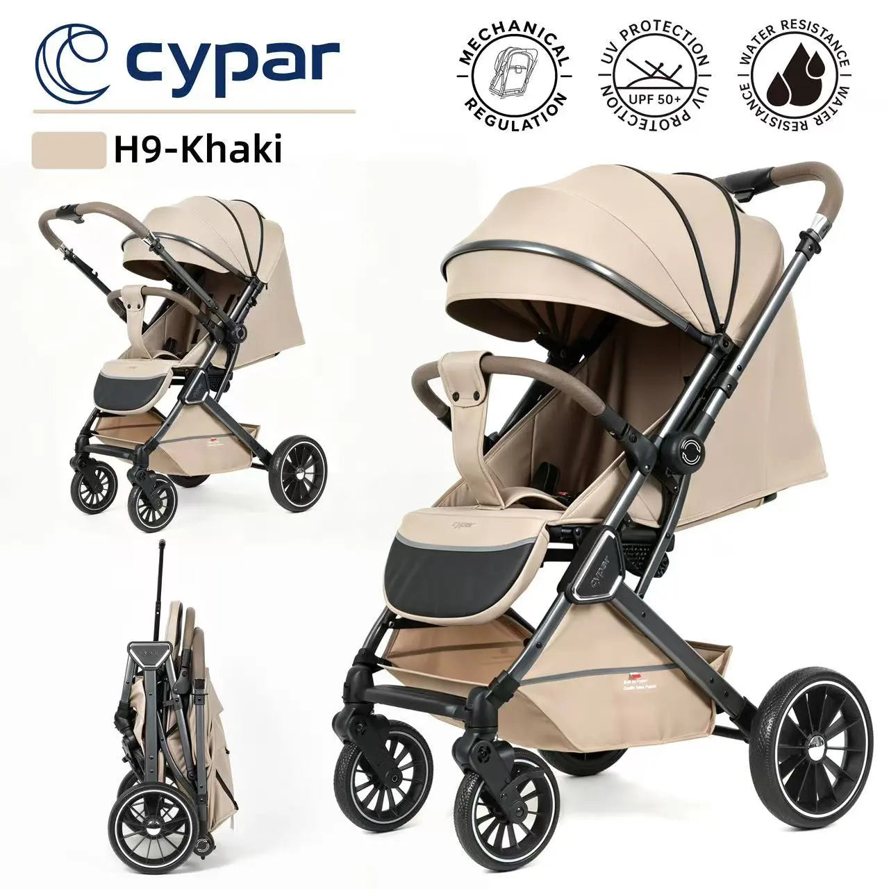 Cypar H9 Premium Foldable Baby Stroller With Mechanical Recline, UPF 50+ Canopy, Safety Harness And Travel-Friendly Compact Design