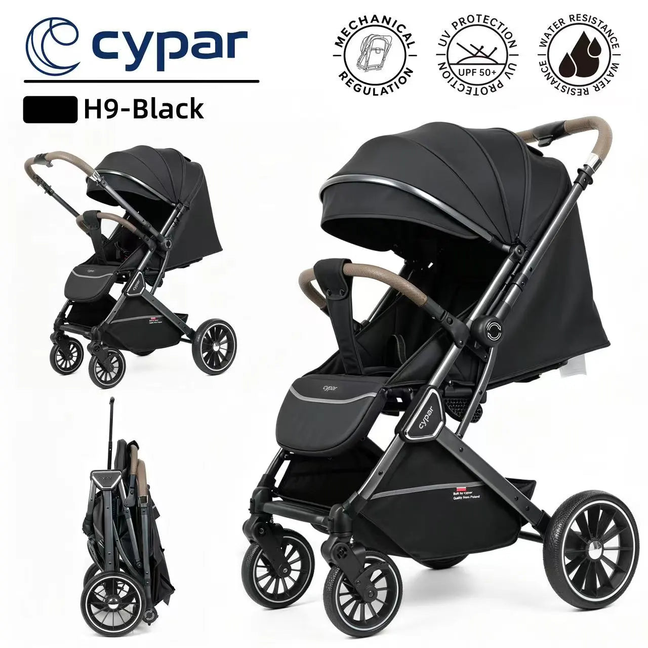 Cypar H9 Premium Foldable Baby Stroller With Mechanical Recline, UPF 50+ Canopy, Safety Harness And Travel-Friendly Compact Design