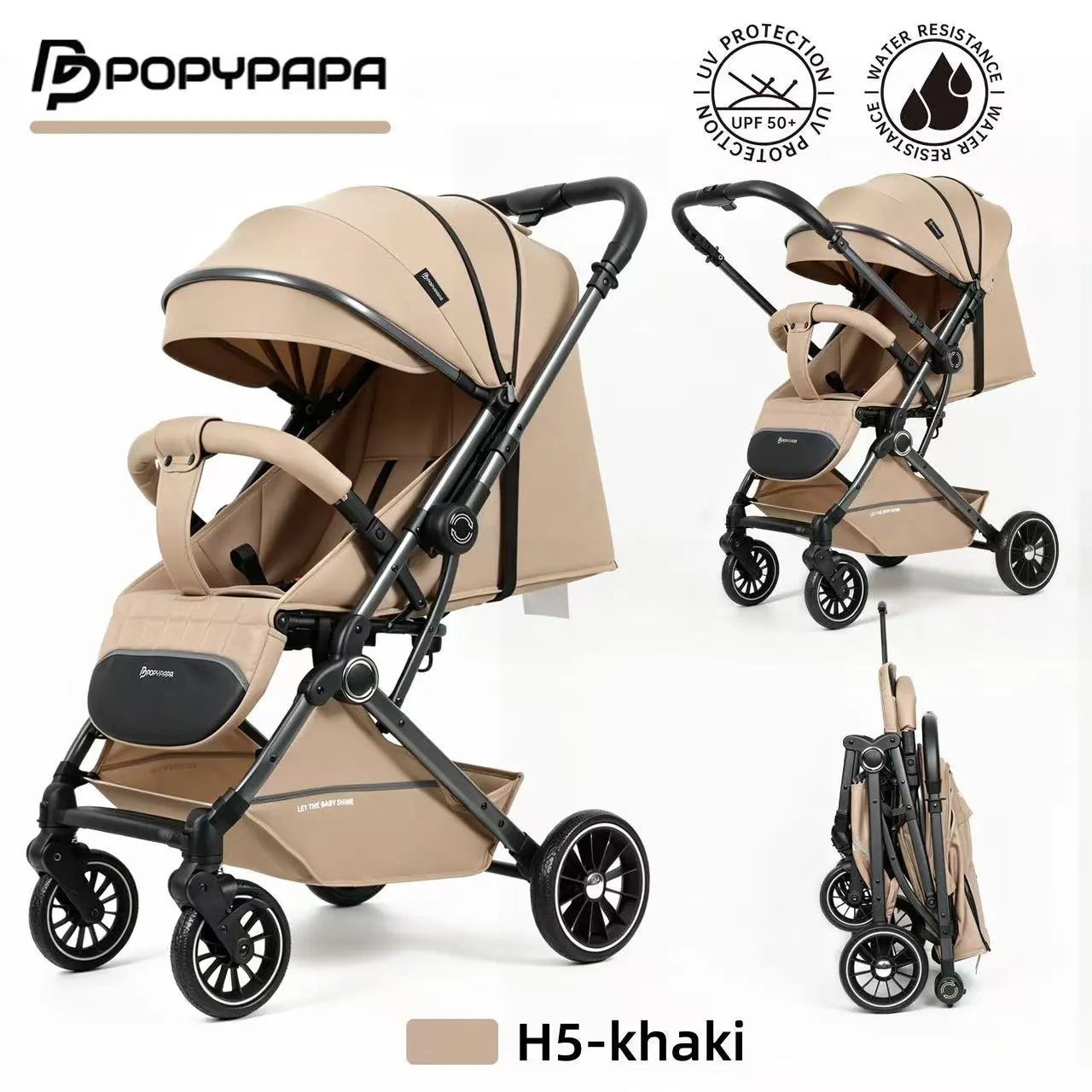 PopyPapa H5 Premium Foldable Baby Stroller With UPF 50+ Canopy, Safety Harness, Smooth Wheels And Travel-Friendly Compact Design