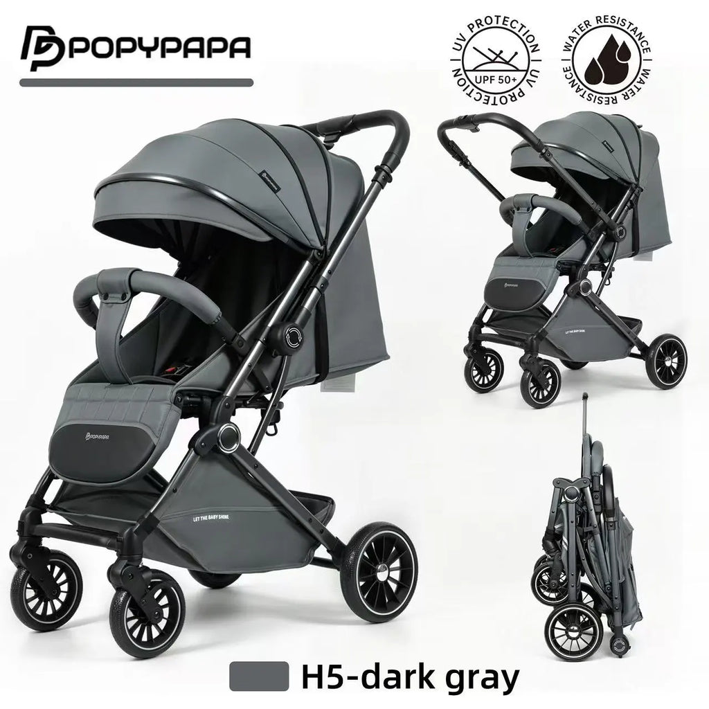 PopyPapa H5 Premium Foldable Baby Stroller With UPF 50+ Canopy, Safety Harness, Smooth Wheels And Travel-Friendly Compact Design