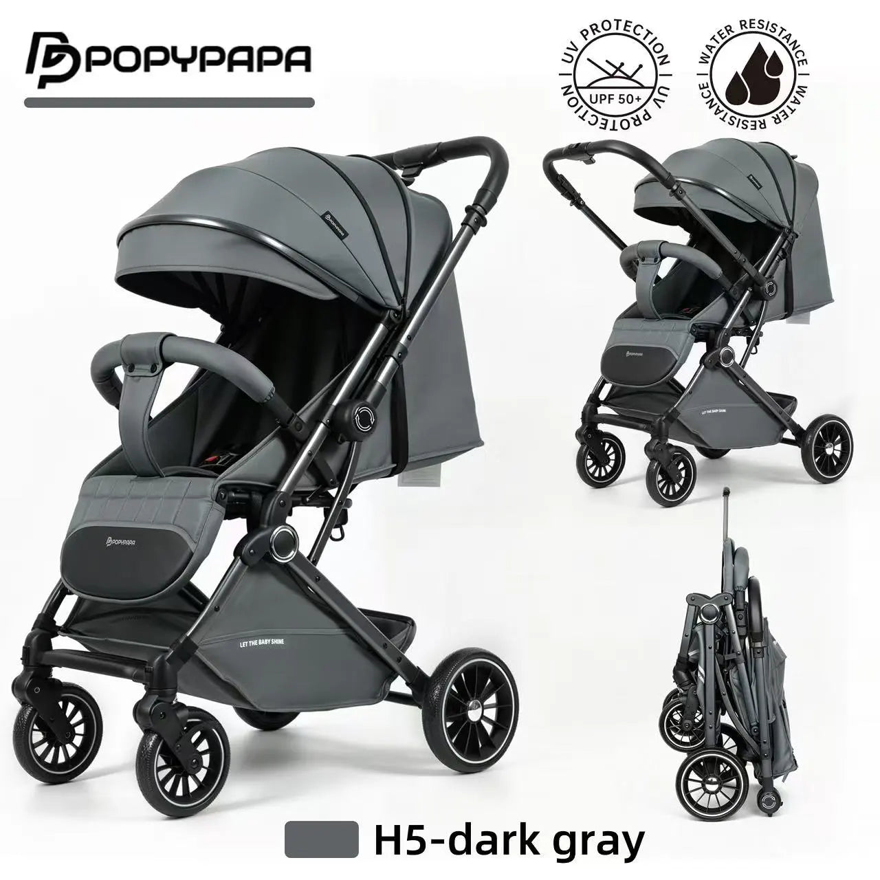 PopyPapa H5 Premium Foldable Baby Stroller With UPF 50+ Canopy, Safety Harness, Smooth Wheels And Travel-Friendly Compact Design