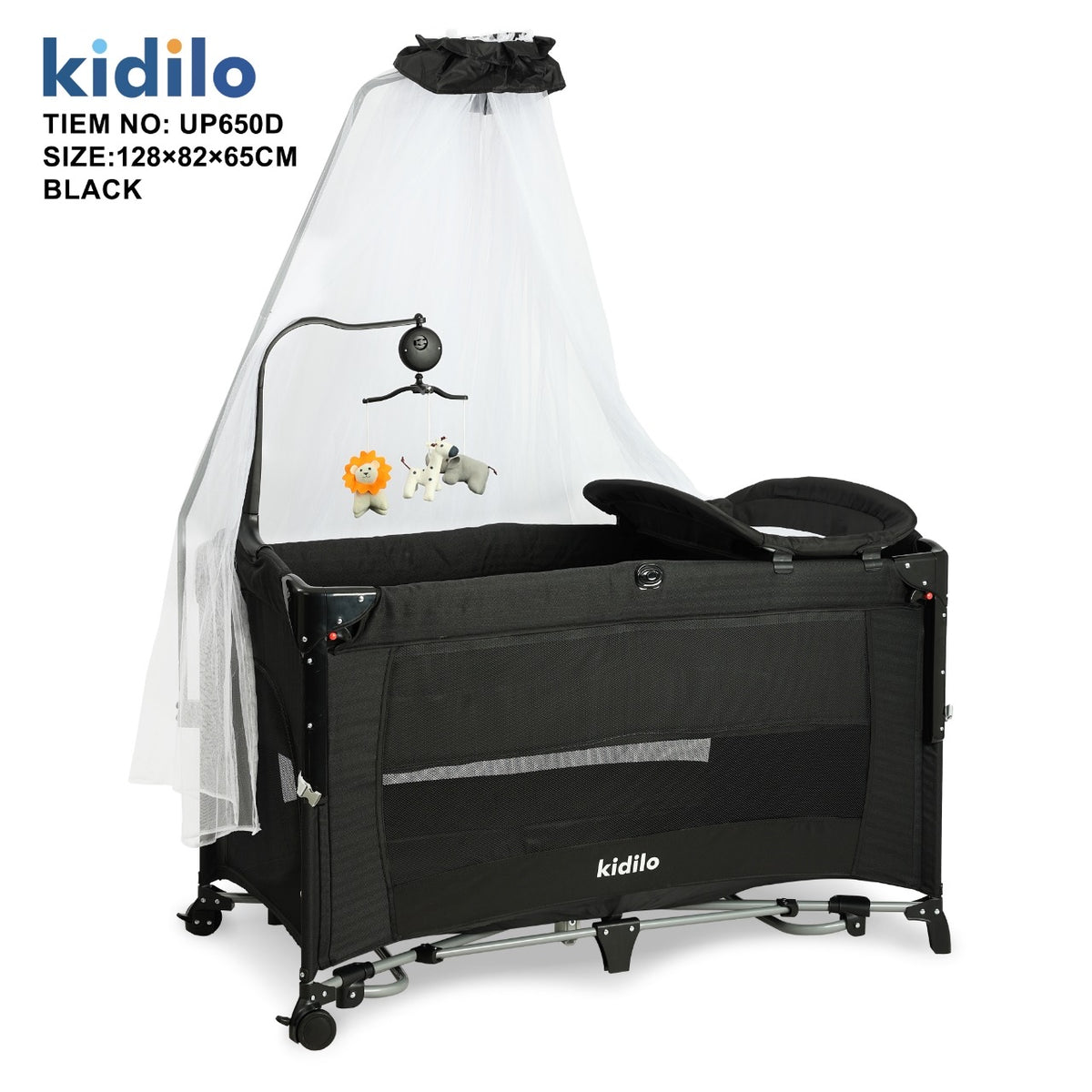 Kidilo Portable Baby Bed | Adjustable Co-Sleeping Baby Bed with Rocking Motion | Foldable Bassinet with Wheels for Easy Mobility | Breathable Mesh Sides for Airflow & Washable Fabric  Detachable Side for Convenient Night Feedings | Includes Storage Basket