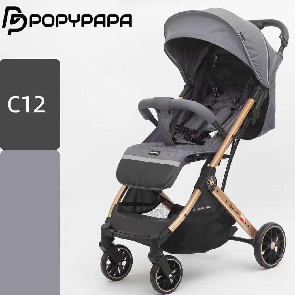 POPYPAPA C12 Baby Stroller – Large Wheel Baby Stroller with Multi-Position Recline, Extendable Canopy, 5-Point Harness & Storage Basket