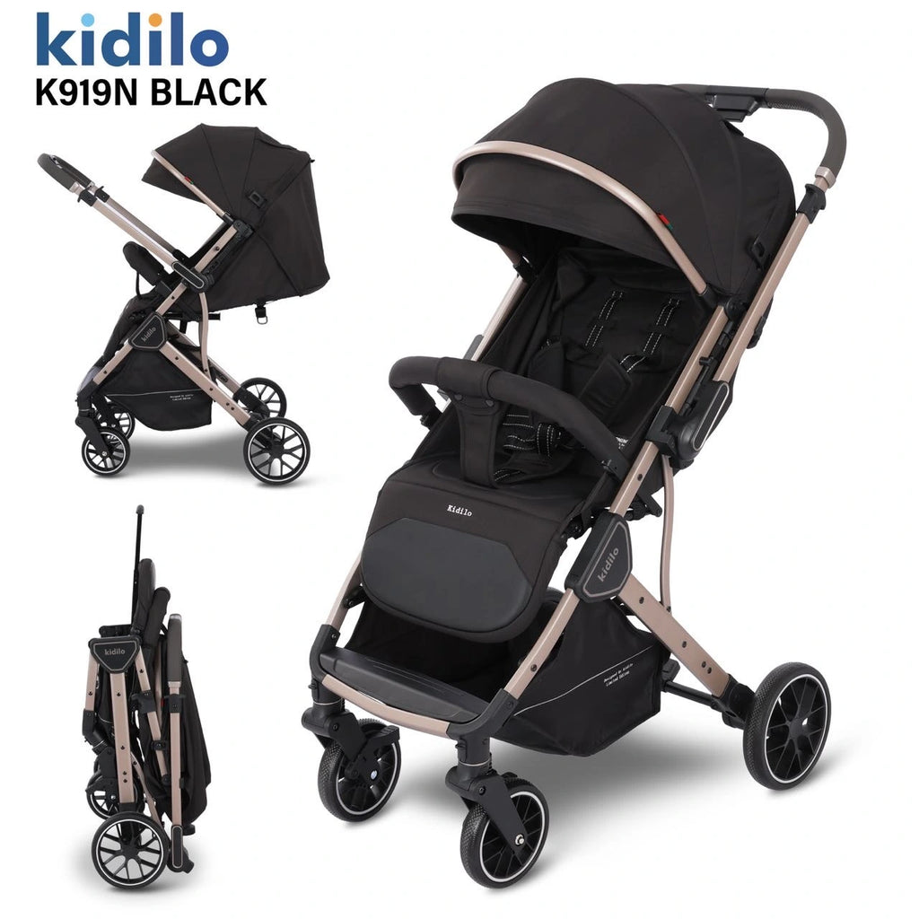 Kidilo K919N Baby Stroller – Reversible Seat, Compact Fold, Large Wheels, Adjustable Recline & Extendable Canopy