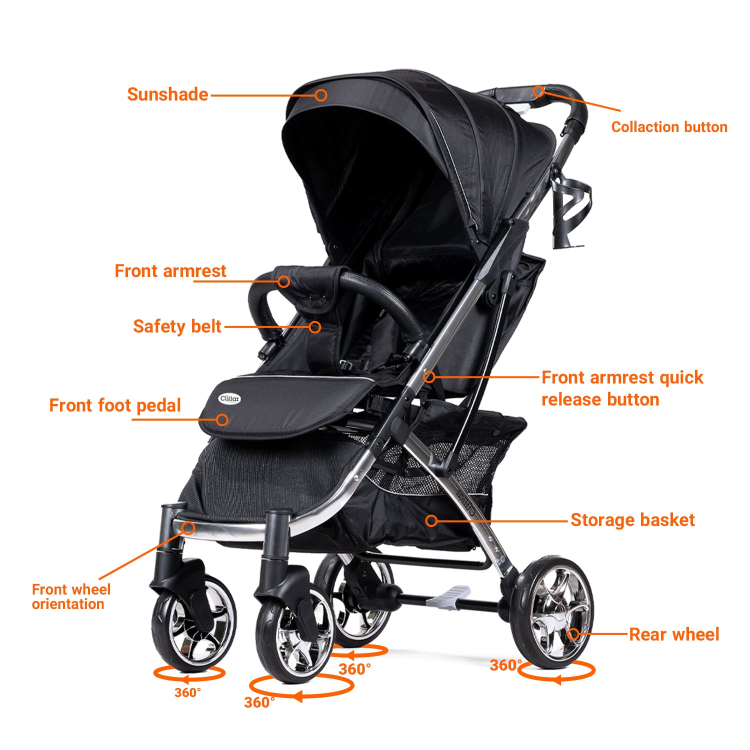 Cullar S600A Baby Stroller – Lightweight Reclining Travel Pram