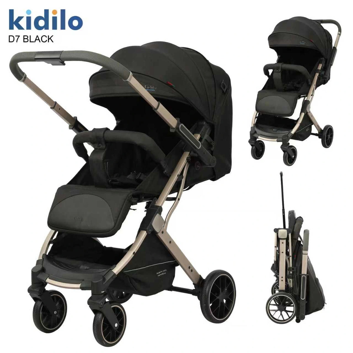 Kidilo D7 Baby Stroller – Compact Foldable Travel Pushchair with Large Wheels, Adjustable Reclining Seat & Extendable Canopy