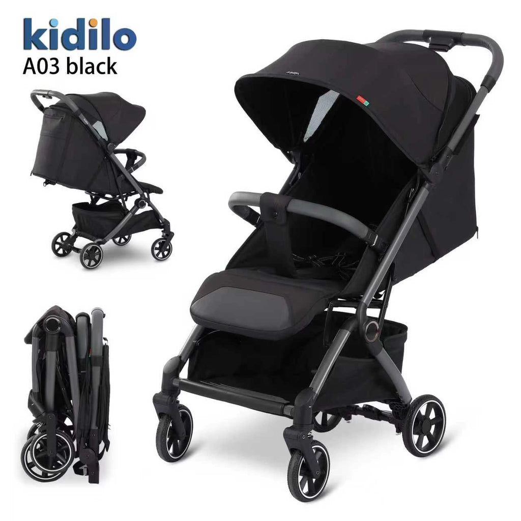 KIDILO A03 Ultra Lightweight Cabin Stroller | Compact Fold Baby Pushchair | Airline Approved Travel Stroller | One-Hand Fold | Reclining Seat | Premium Urban Baby Gear UAE
