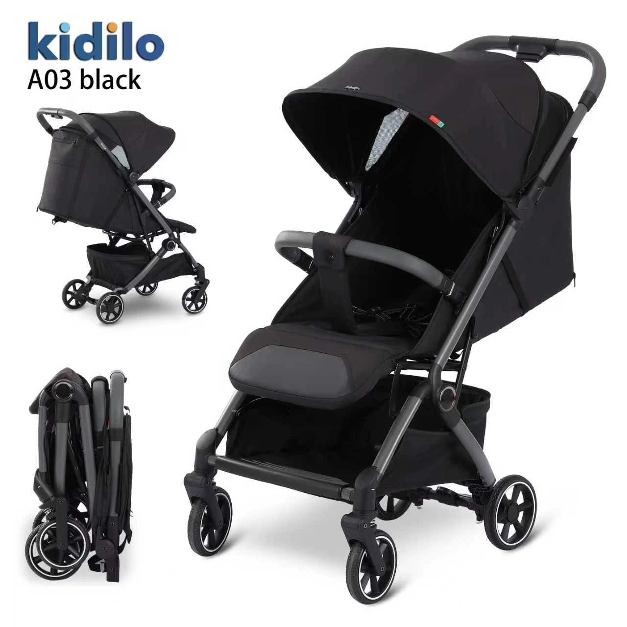 KIDILO A03 Ultra Lightweight Cabin Stroller | Compact Fold Baby Pushchair | Airline Approved Travel Stroller | One-Hand Fold | Reclining Seat | Premium Urban Baby Gear UAE