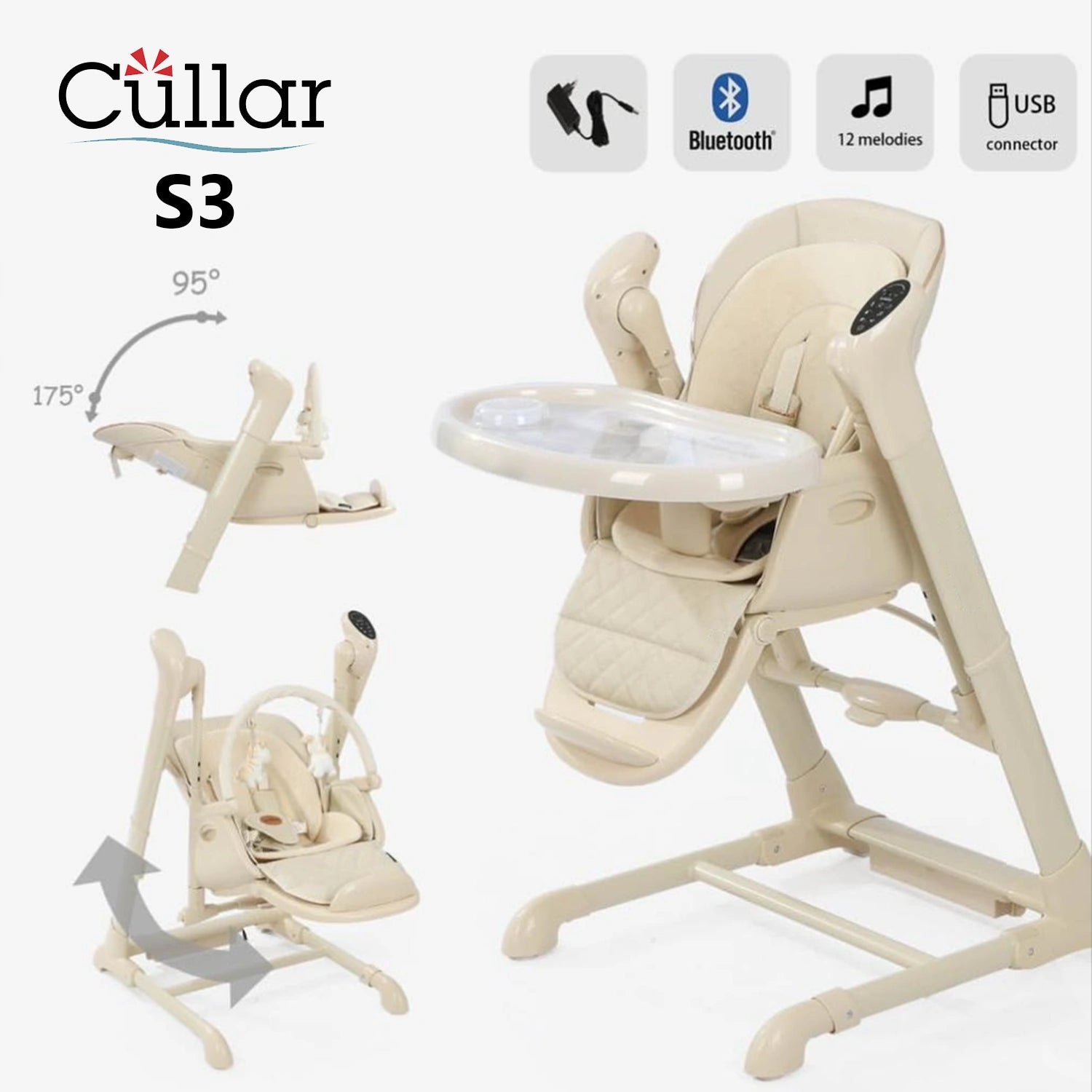Cullar S3 Baby Feeding Chair – Bluetooth Reclining High Chair