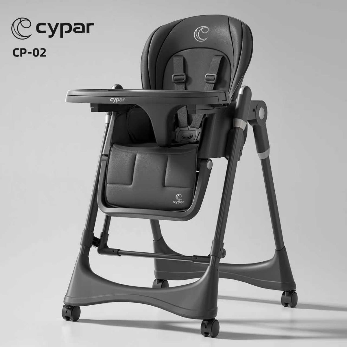 Cypar CP-02 Baby High Chair | Adjustable Baby Feeding Chair with Padded Seat | Safety Harness and Feeding Tray | Foldable Design with Wheels
