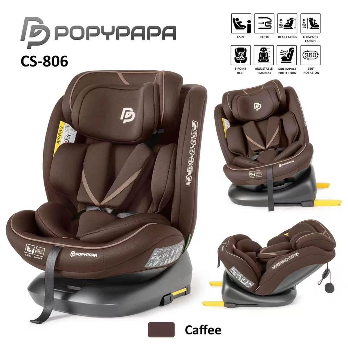 PopyPapa CS-806 i-Size 360° Rotating ISOFIX Baby & Child Car Seat with Side Impact Protection