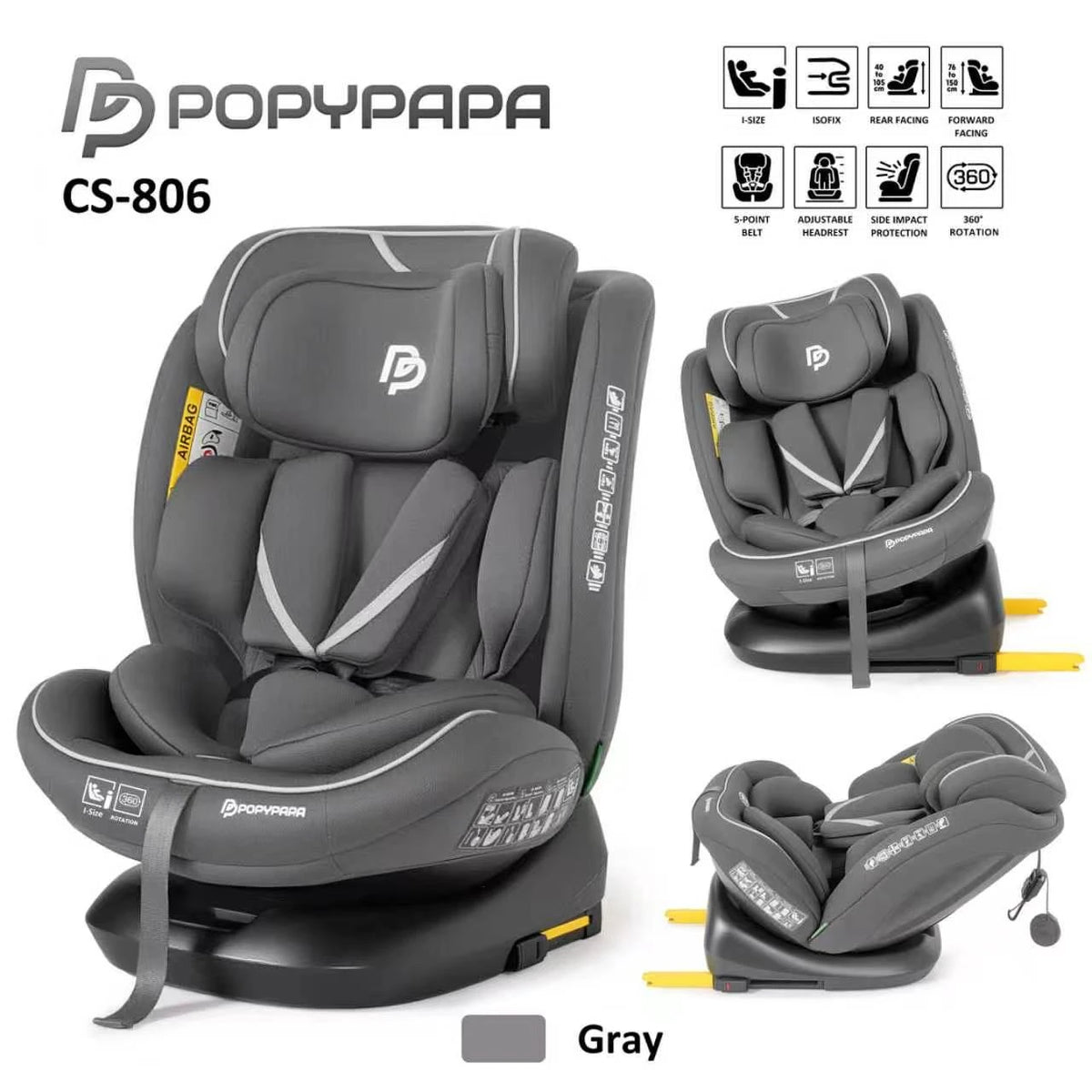 PopyPapa CS-806 i-Size 360° Rotating ISOFIX Baby & Child Car Seat with Side Impact Protection