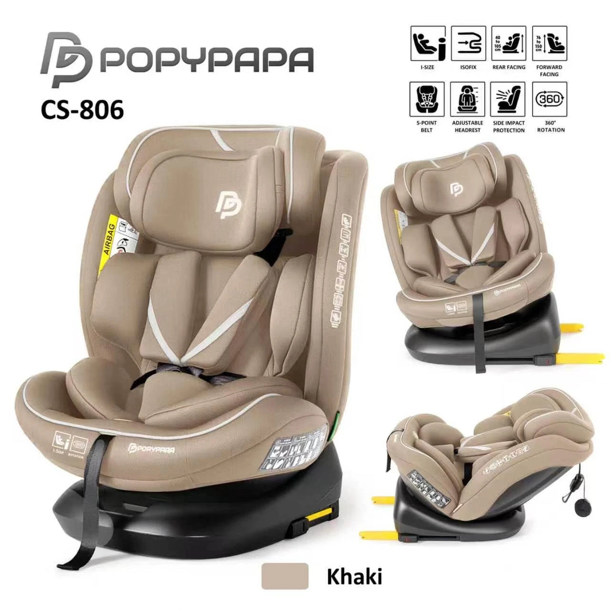 PopyPapa CS-806 i-Size 360° Rotating ISOFIX Baby & Child Car Seat with Side Impact Protection