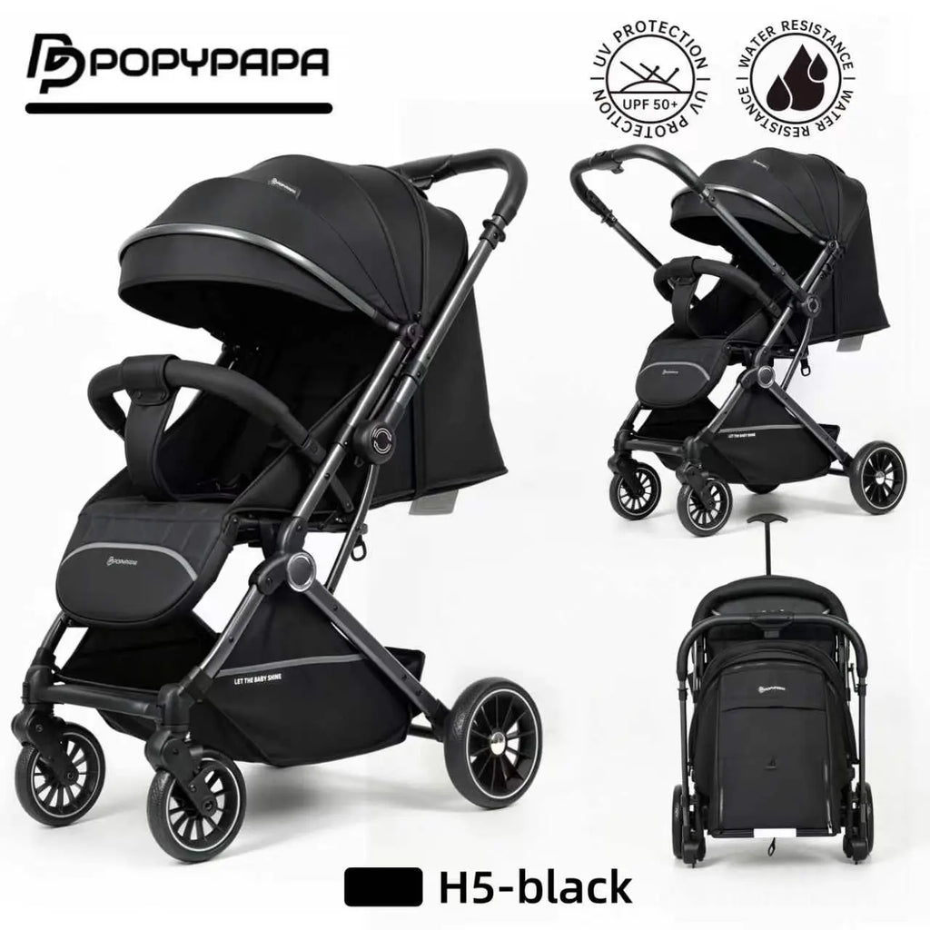 PopyPapa H5 Premium Foldable Baby Stroller With UPF 50+ Canopy, Safety Harness, Smooth Wheels And Travel-Friendly Compact Design