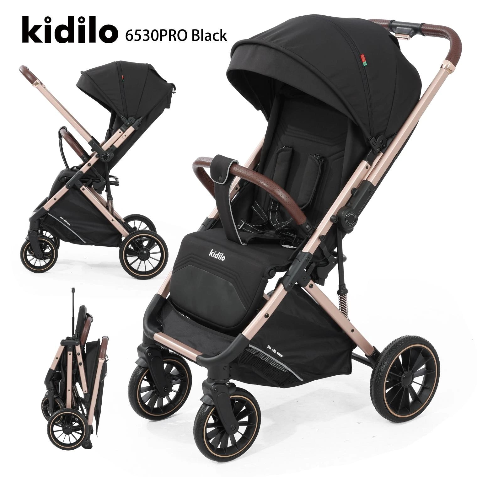 KIDILO 6530PRO Lightweight Baby Stroller | Compact Fold Travel Pram with Multi-Recline Seat & All-Terrain Wheels