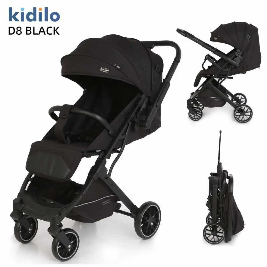 Kidilo D8 Reversible Baby Stroller – Compact Foldable Pushchair with Large Wheels, Adjustable Reclining Seat & Extendable Canopy