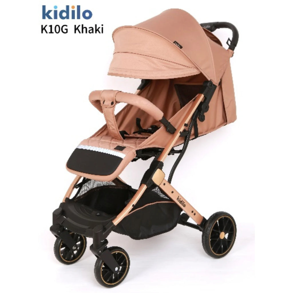 Kidilo K10G Baby Stroller | Compact One-Hand Fold | Large Sunshade Canopy | Multi-Position Recline Seat | 360° Front Swivel Wheels | Big Rear Wheels | Safety Harness | Storage Basket