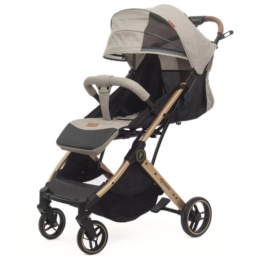 Papypapa Lightweight Baby Stroller – Compact Foldable Travel Stroller with Large Sun Canopy, 5-Point Safety Harness & Storage Basket