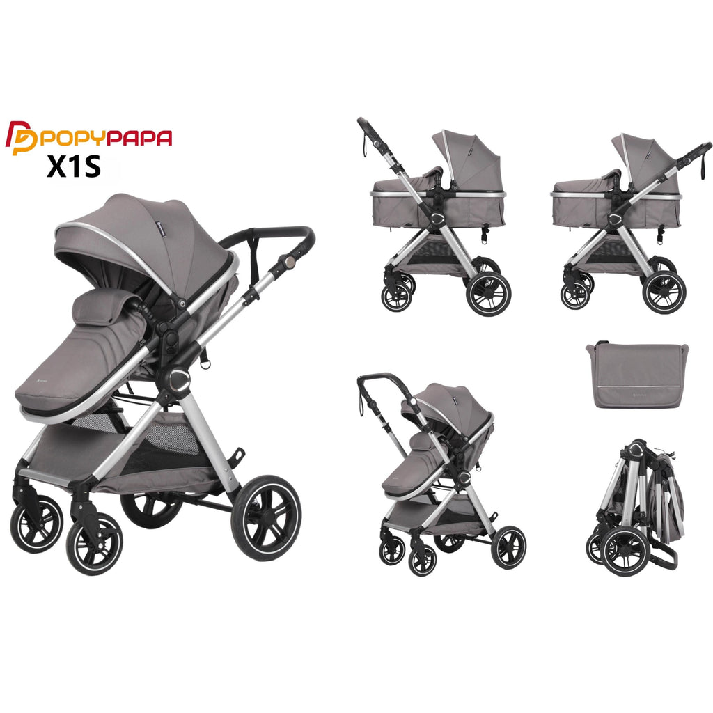 POPYPAPA X1S 2-in-1 Baby Travel System Stroller with Reversible Handle | Bassinet & Toddler Seat | Lightweight Foldable All-Terrain Pram UAE