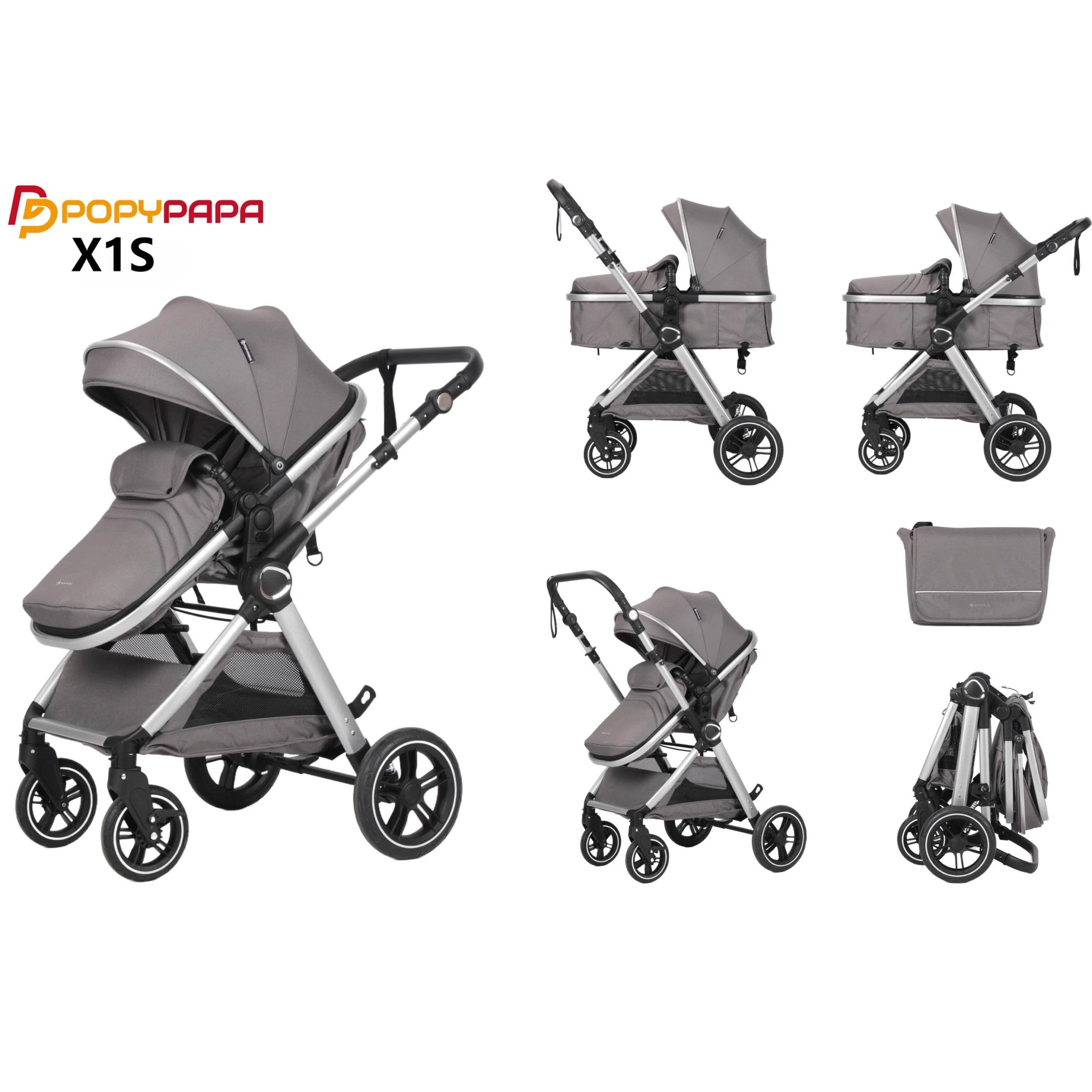 POPYPAPA X1S 2-in-1 Baby Travel System Stroller with Reversible Handle | Bassinet & Toddler Seat | Lightweight Foldable All-Terrain Pram UAE