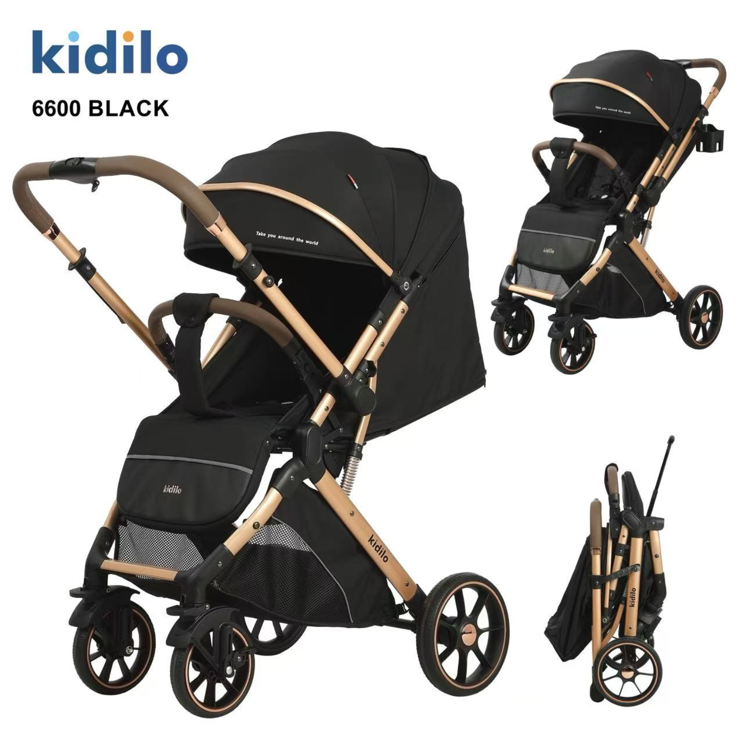 Kidilo 6600 Baby Stroller – Reversible Handle Compact Travel Pram