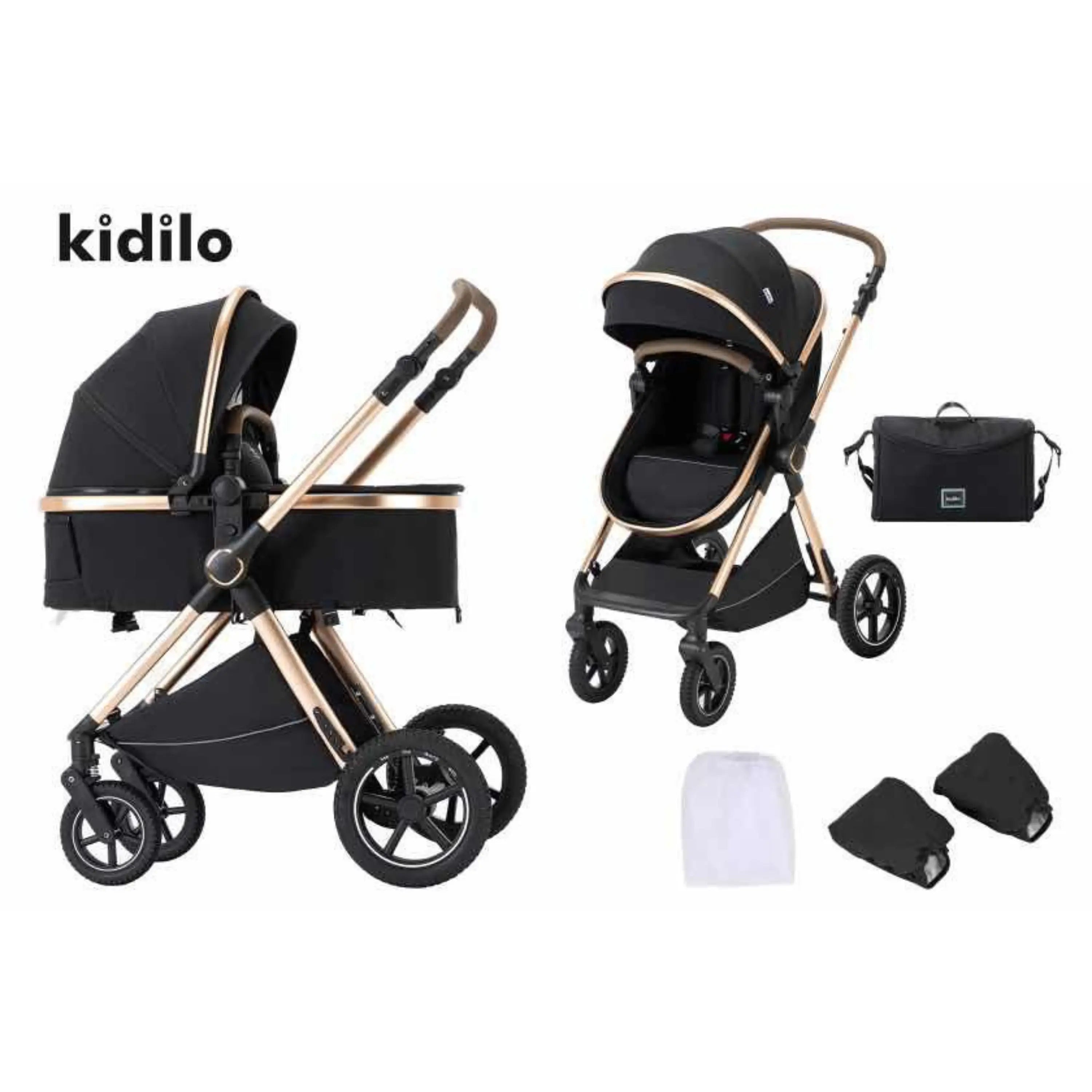 Premium 2-in-1 Baby Stroller Travel System with Bassinet & Toddler Seat | Lightweight Foldable Pram with All-Terrain Wheels & Safety Harness