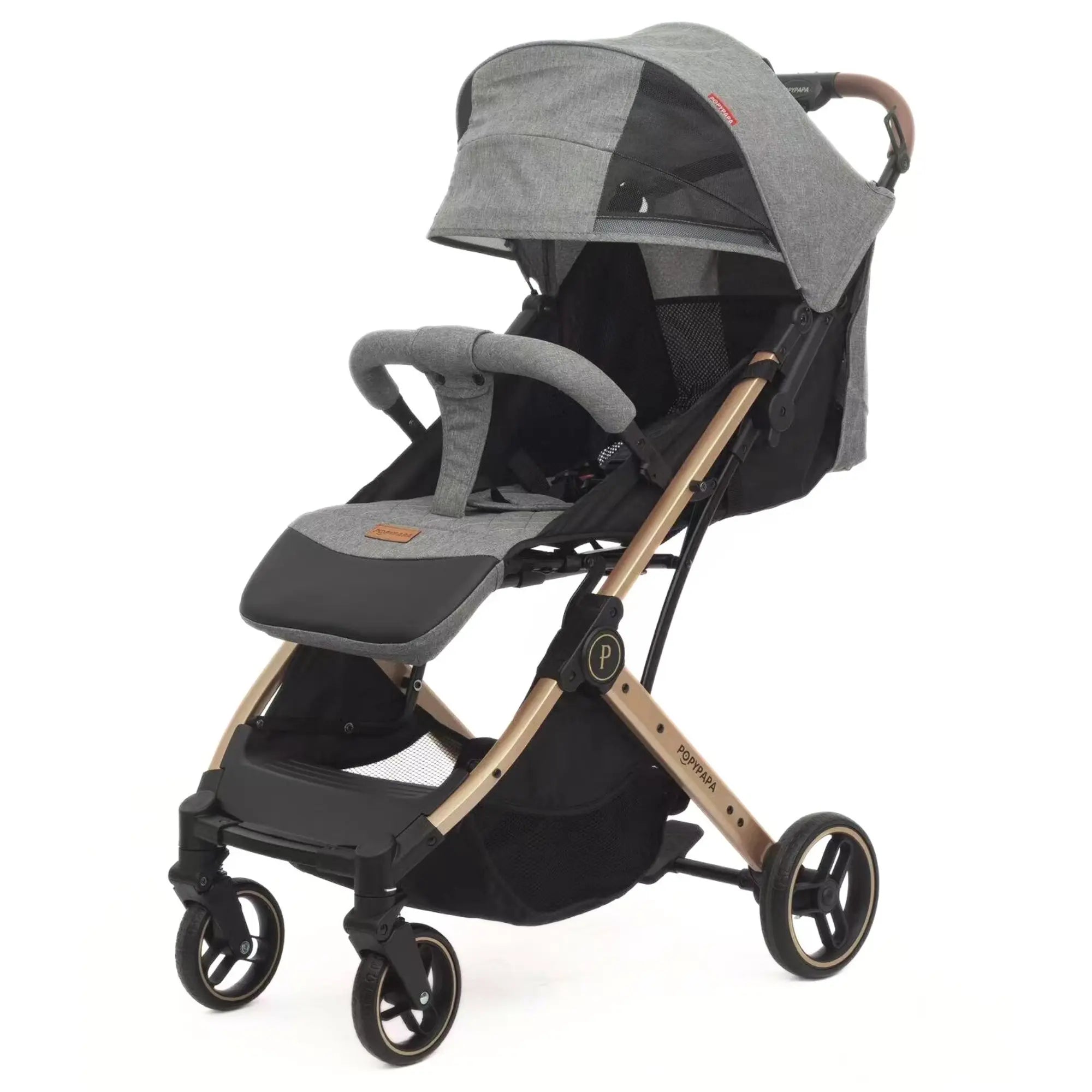 Papypapa Lightweight Baby Stroller – Compact Foldable Travel Stroller with Large Sun Canopy, 5-Point Safety Harness & Storage Basket